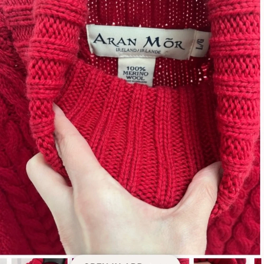 NWT Aran Mor Irish wool Women's Red Cable Knit turtleneck Sweater fisherman - Picture 6 of 10
